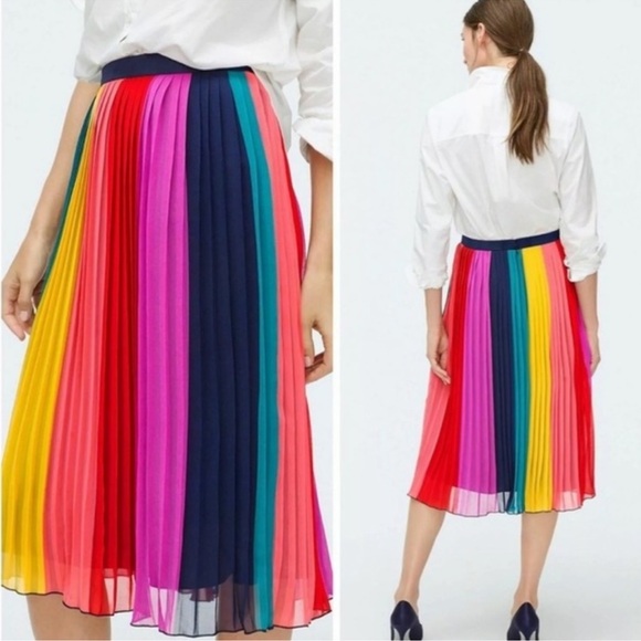 J. Crew Sunburst Pleated Midi Skirt in Rainbow Colorblock - Size 6 New With Tag - Picture 12 of 12